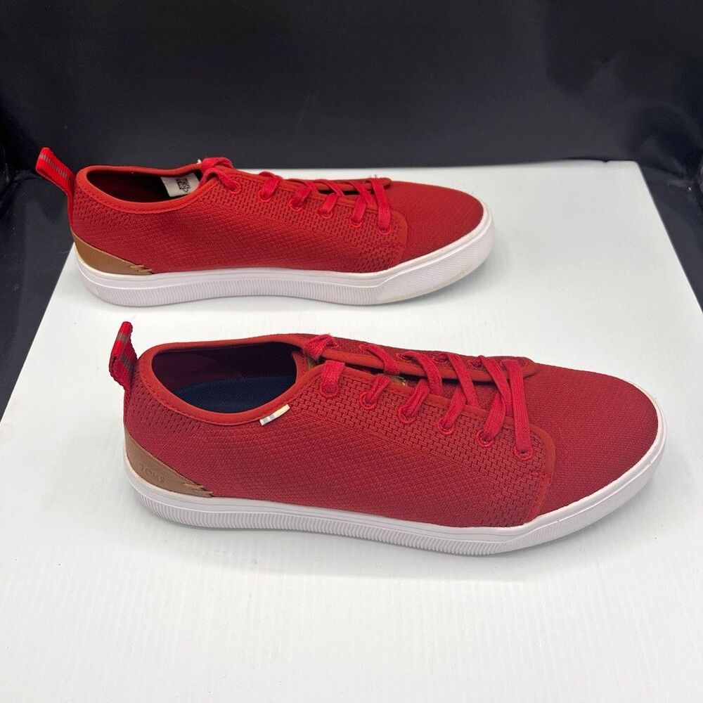 TOMS TRVL LITE Men’s 9.5 Red Knit Lace Up Casual Sneakers Shoes 10015043